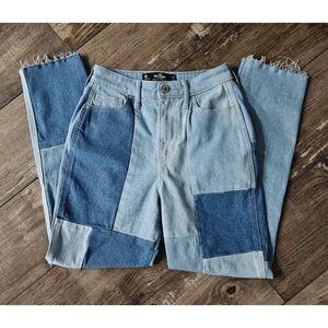 Hollister Straight Leg Patchwork Jeans - Light and Dark Blue